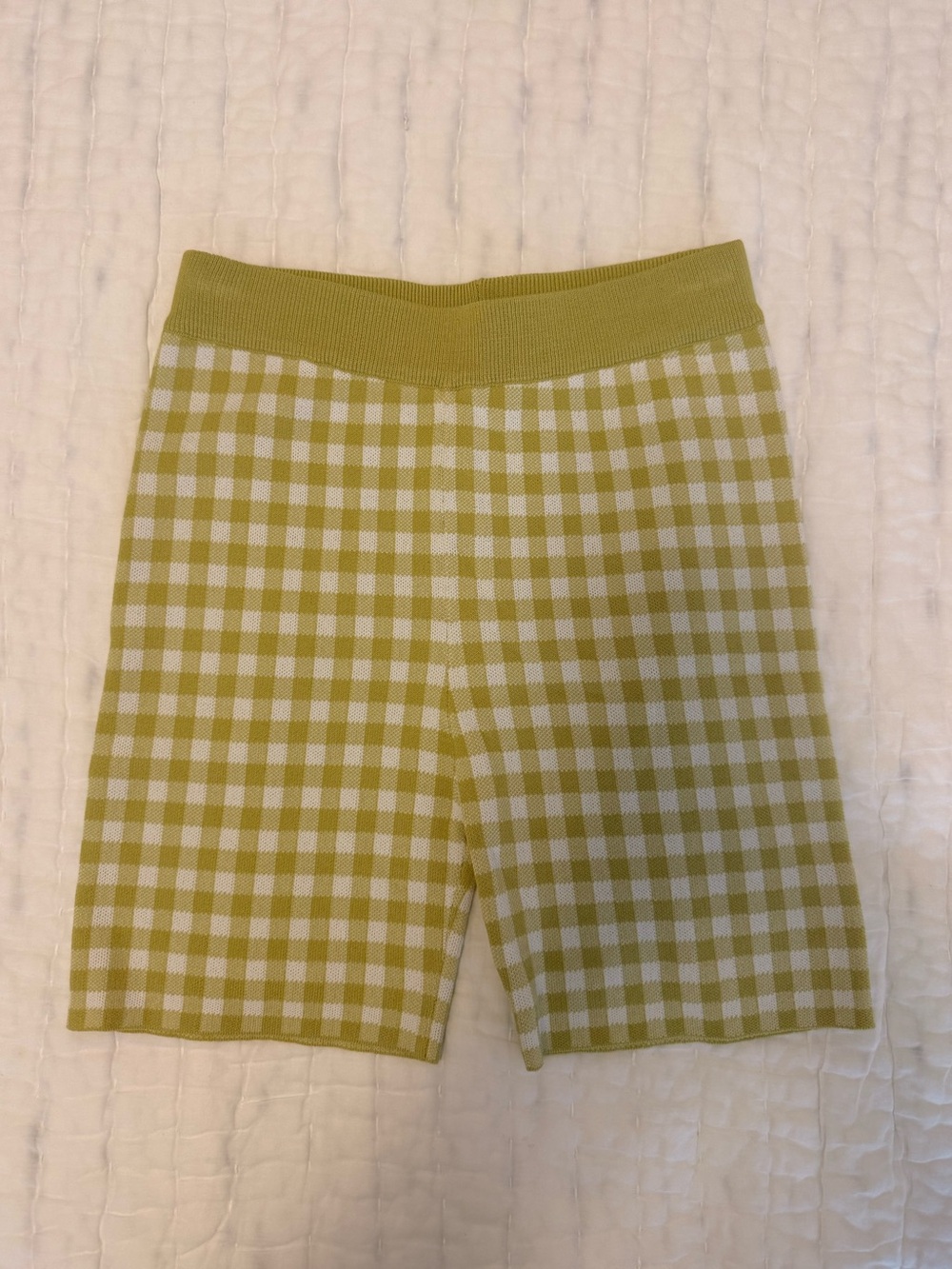 Green White Gingham Checkered Knit Biker Shorts High Waist NWT